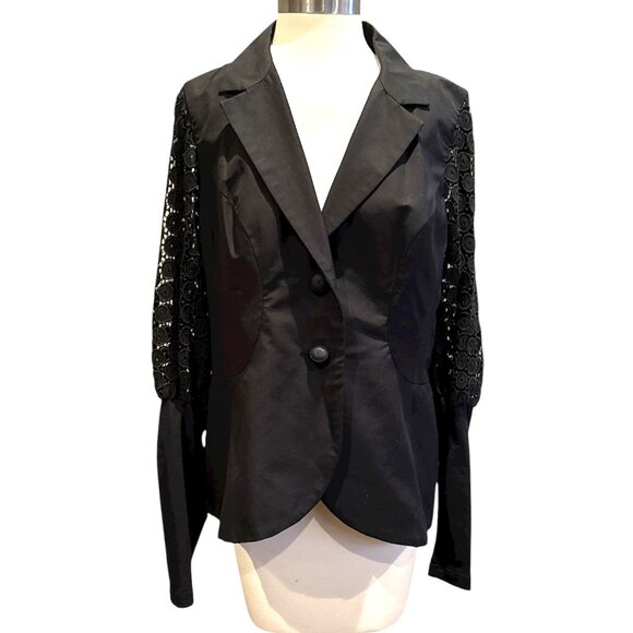 Anne Fontaine Charlottine Black Lace Eyelet Sleeve Blazer - Picture 2 of 11